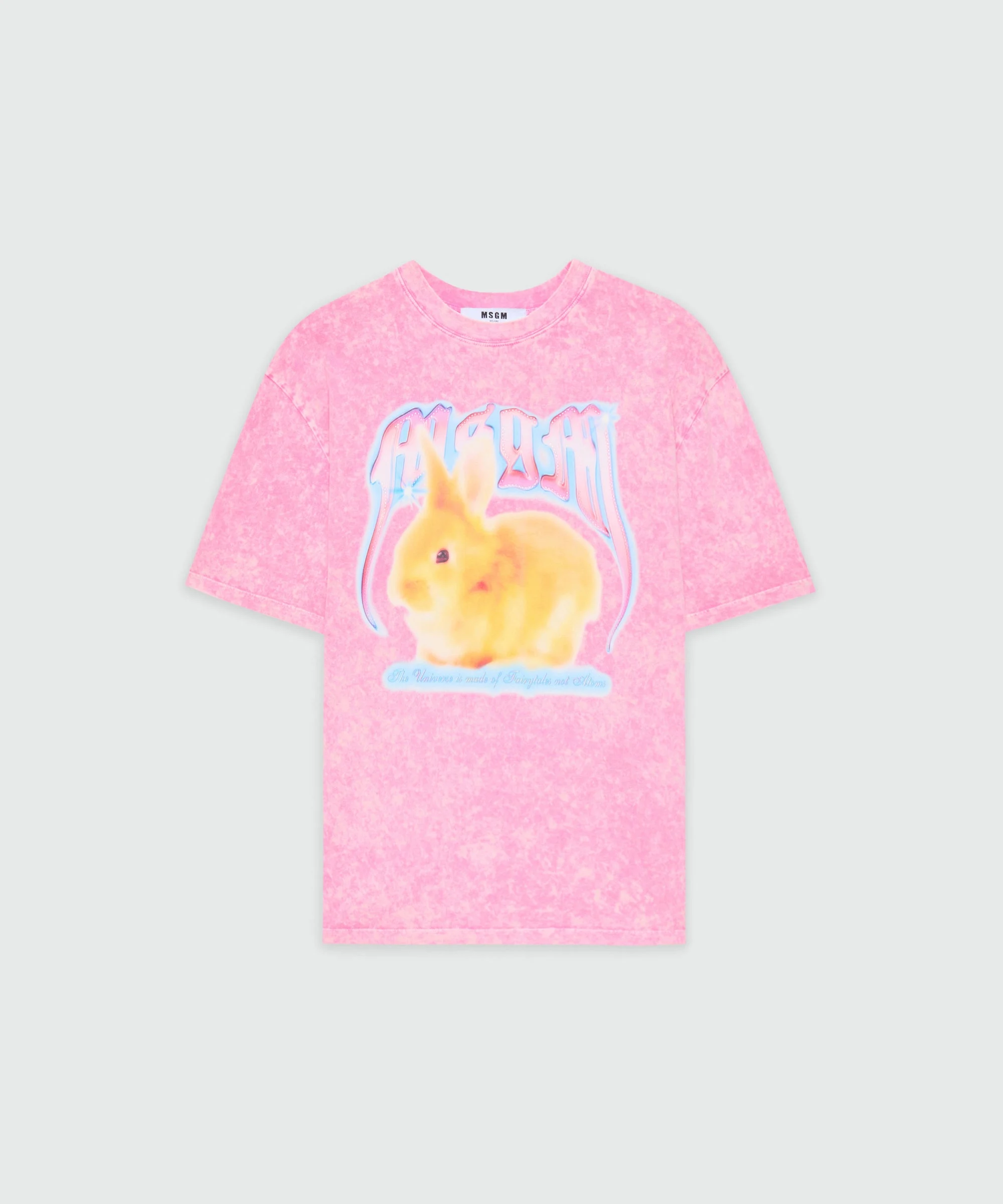 Pink faded cotton T-shirt with "MSGM Concert Bunny" print - 1