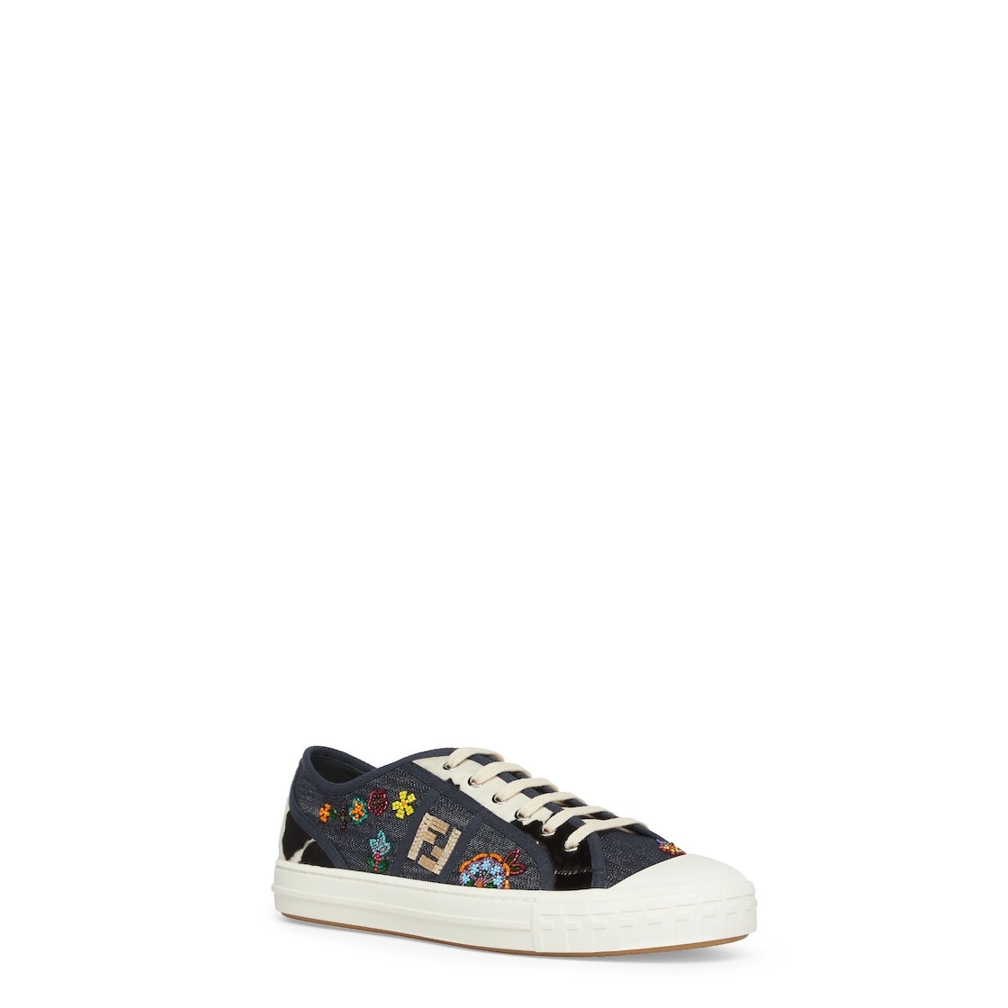 Compact, light design Fendi Domino sneakers. Made of blue denim with all-over embroidery of multicol - 2