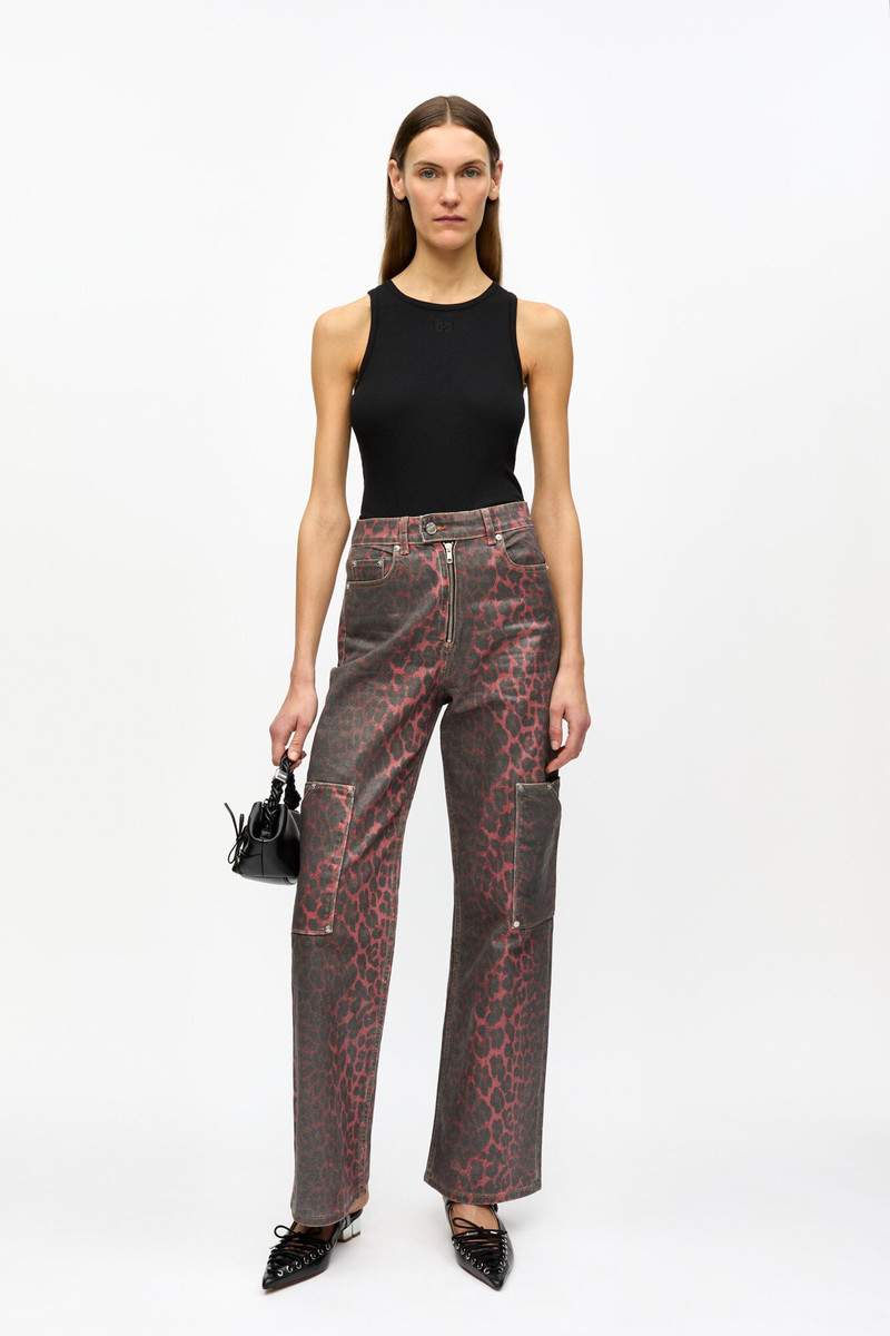 GANNI RED FOIL DENIM ANDI CARGO JEANS outlook