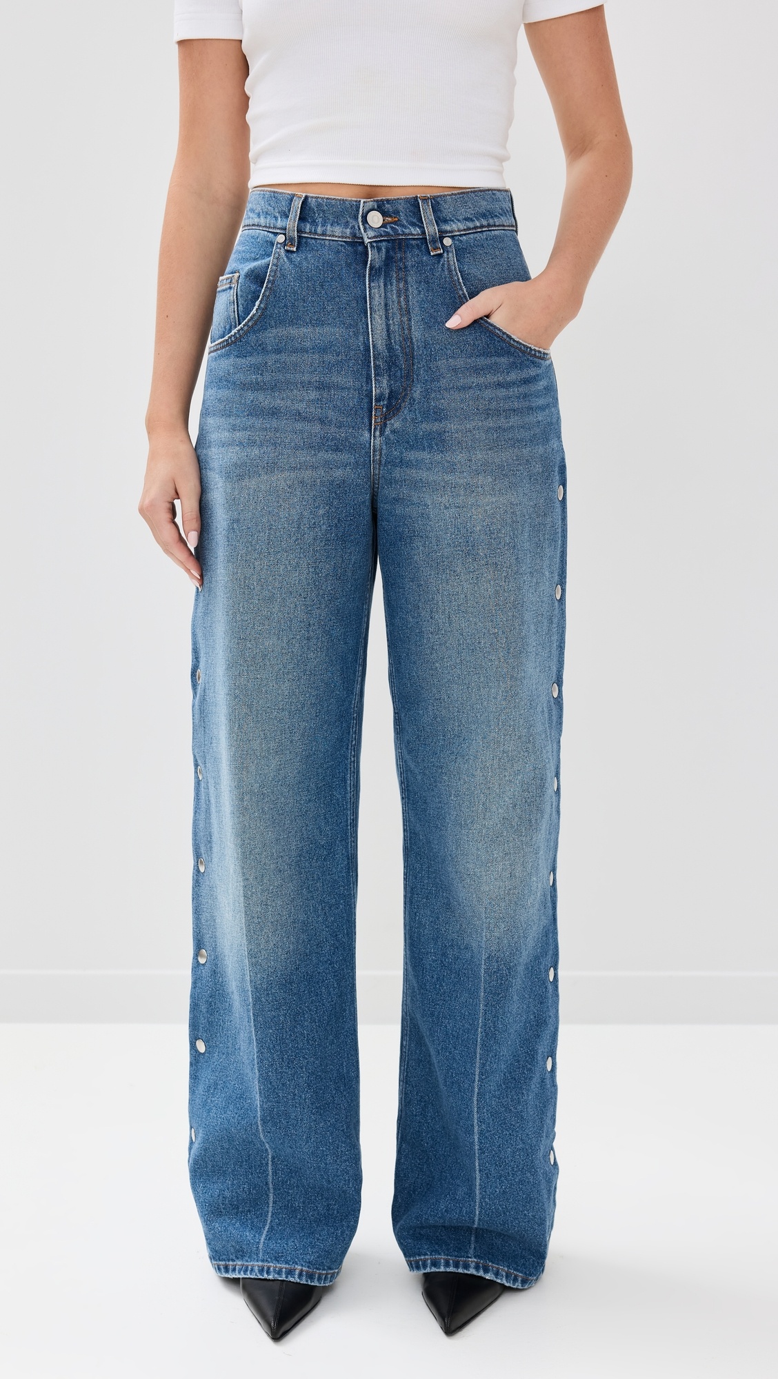 Snap Blue Denim Loose Jeans - 7