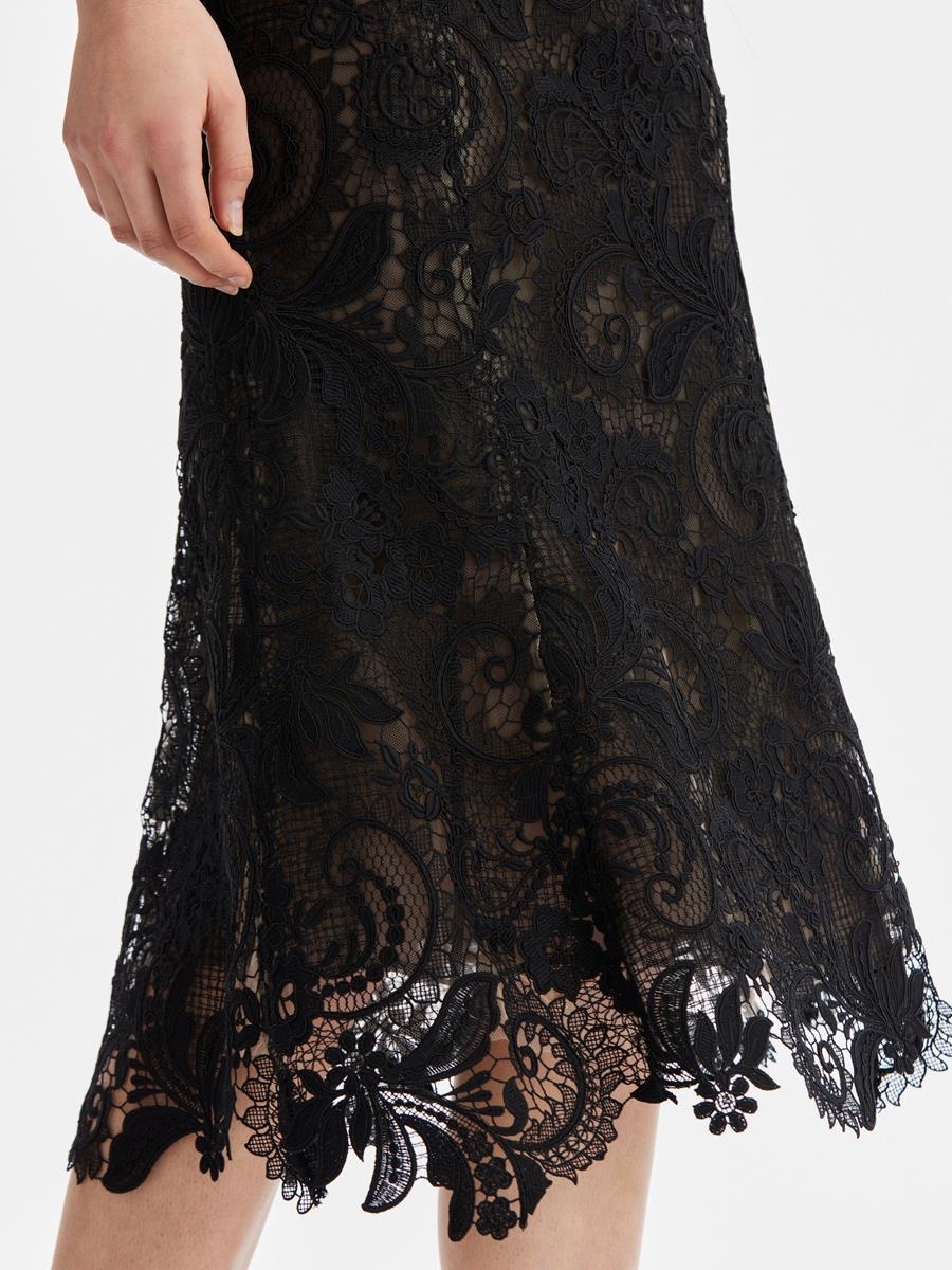 CORDED SCROLL GUIPURE LACE FLARE SKIRT - 4