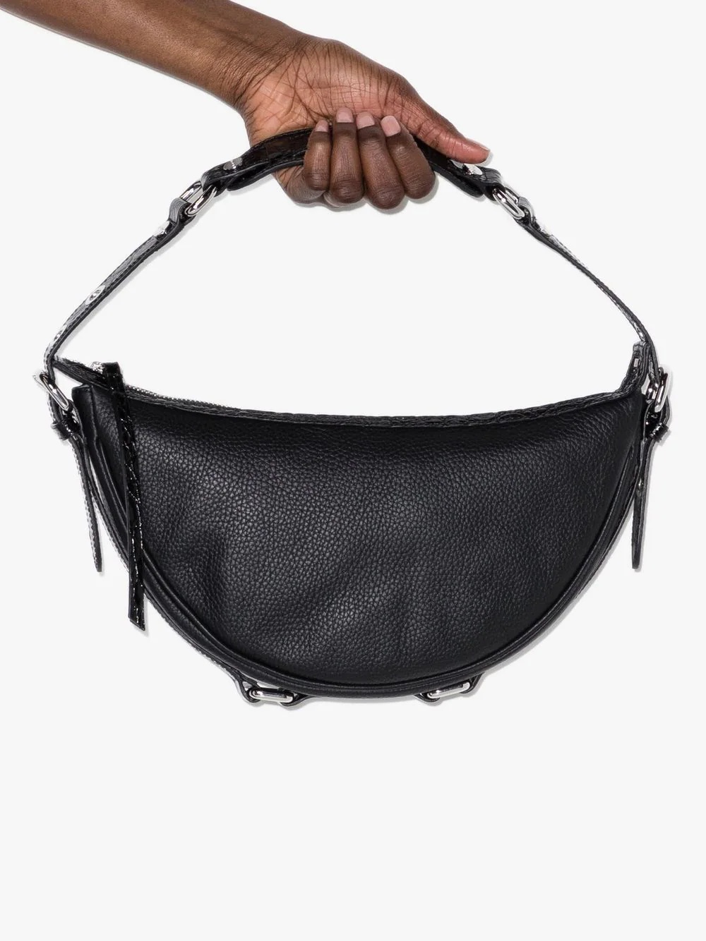 grained-leather curved shoulder bag - 4
