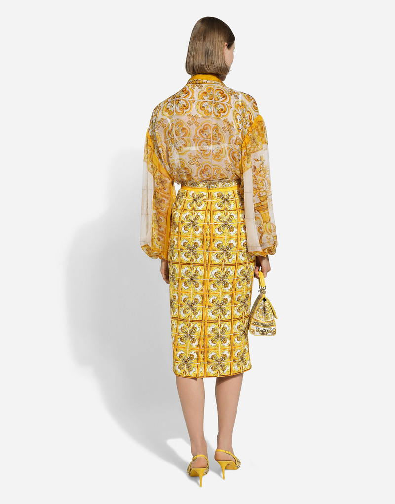 Chiffon pussy-bow shirt with majolica print 3
