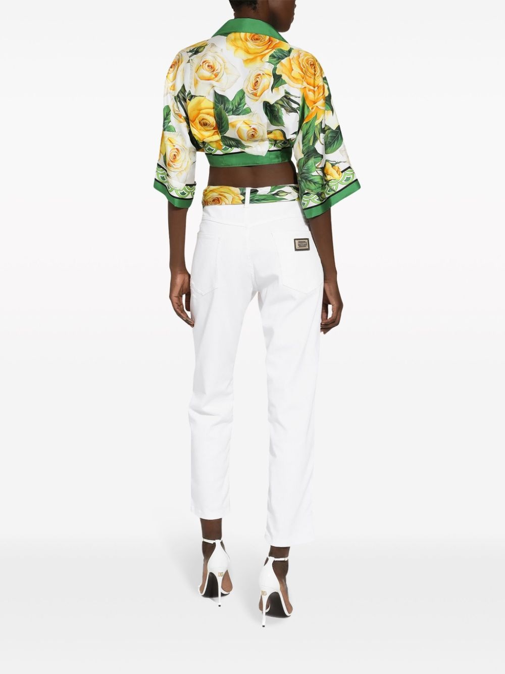 rose-print cropped silk shirt - 4