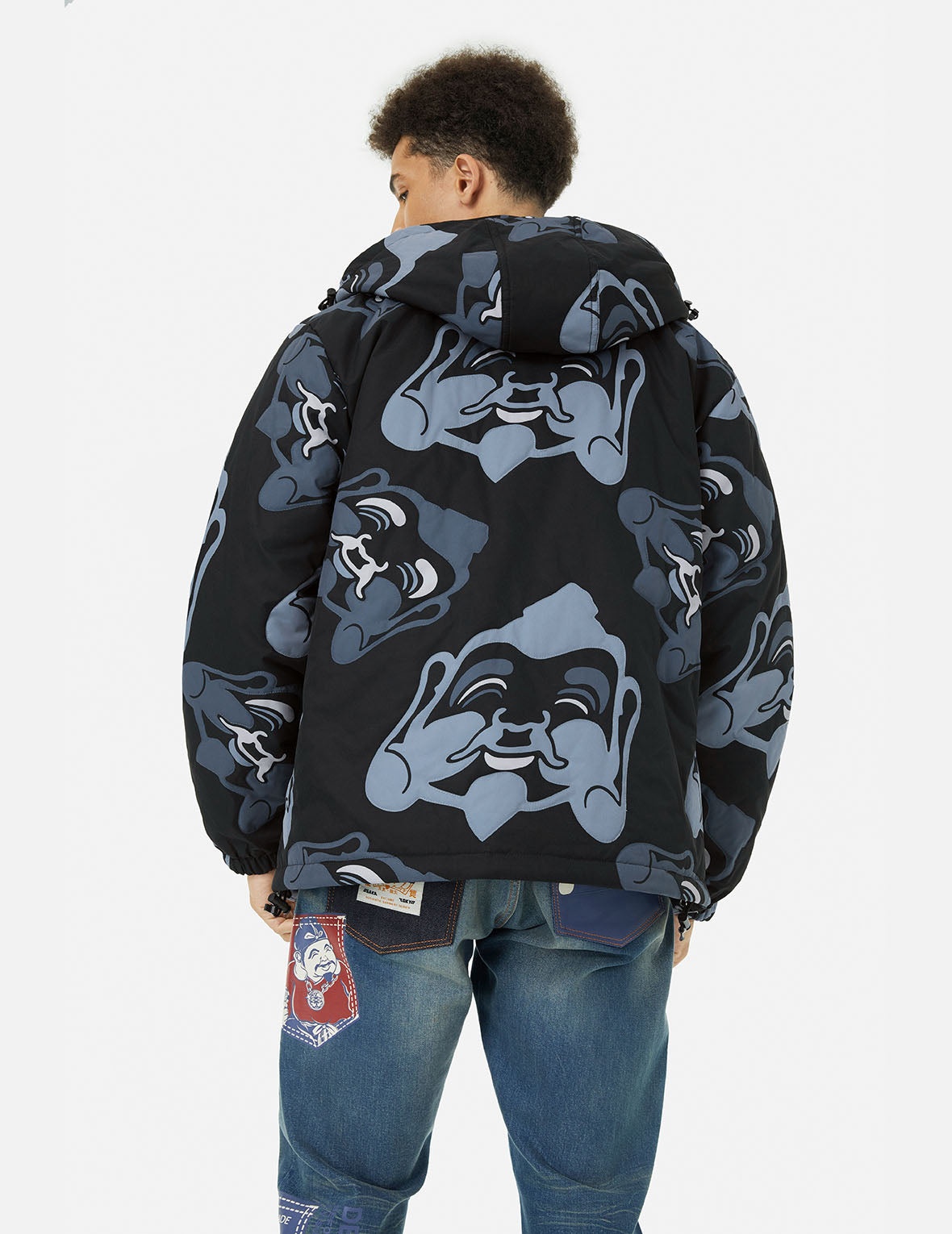 Allover Godhead Print Loose Fit Quilting Jacket - 6