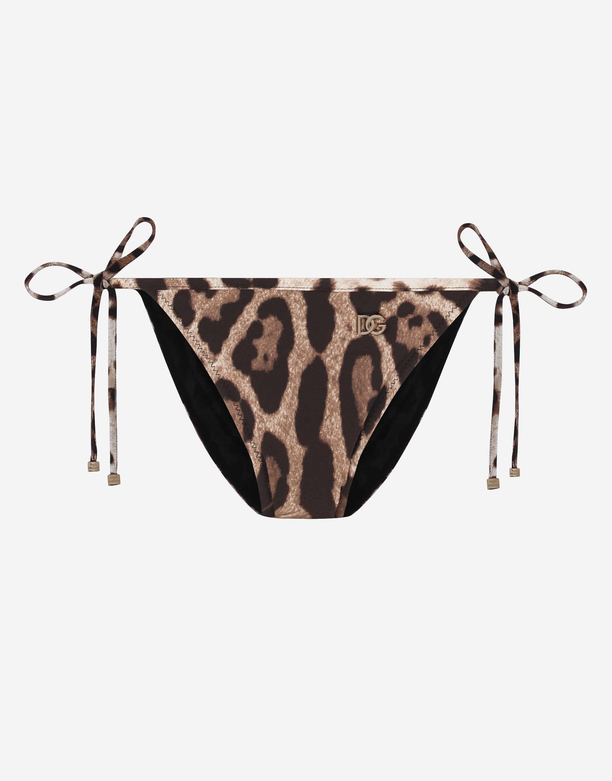 Leopard-print string bikini bottoms - 1