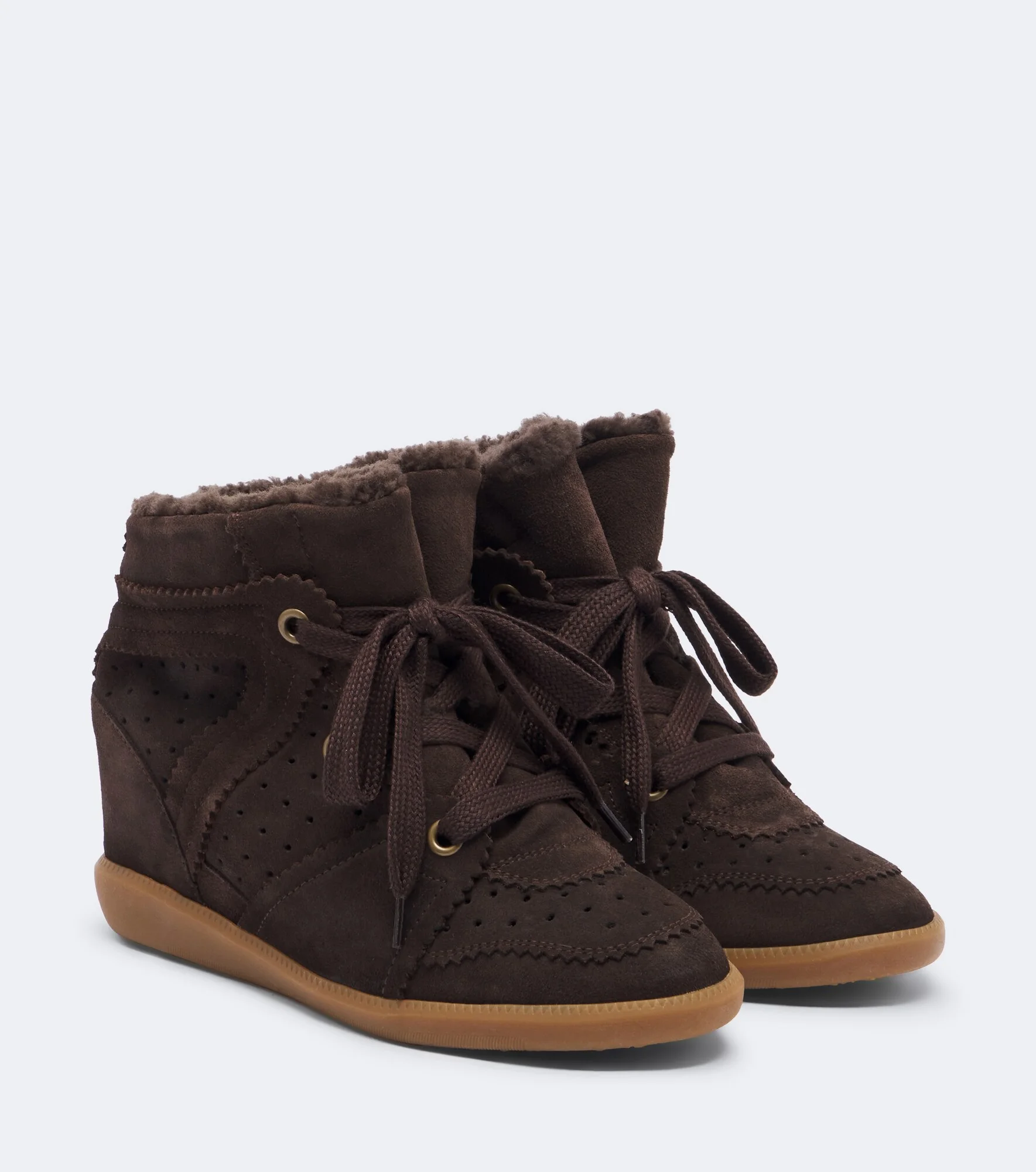 Bobby shearling-lined suede wedge sneakers - 1