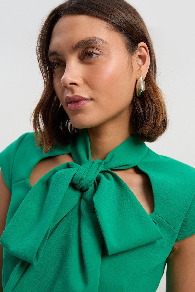 KAREN MILLEN Compact Stretch Bow Tie Neck Tailored Pencil Midi Dress outlook