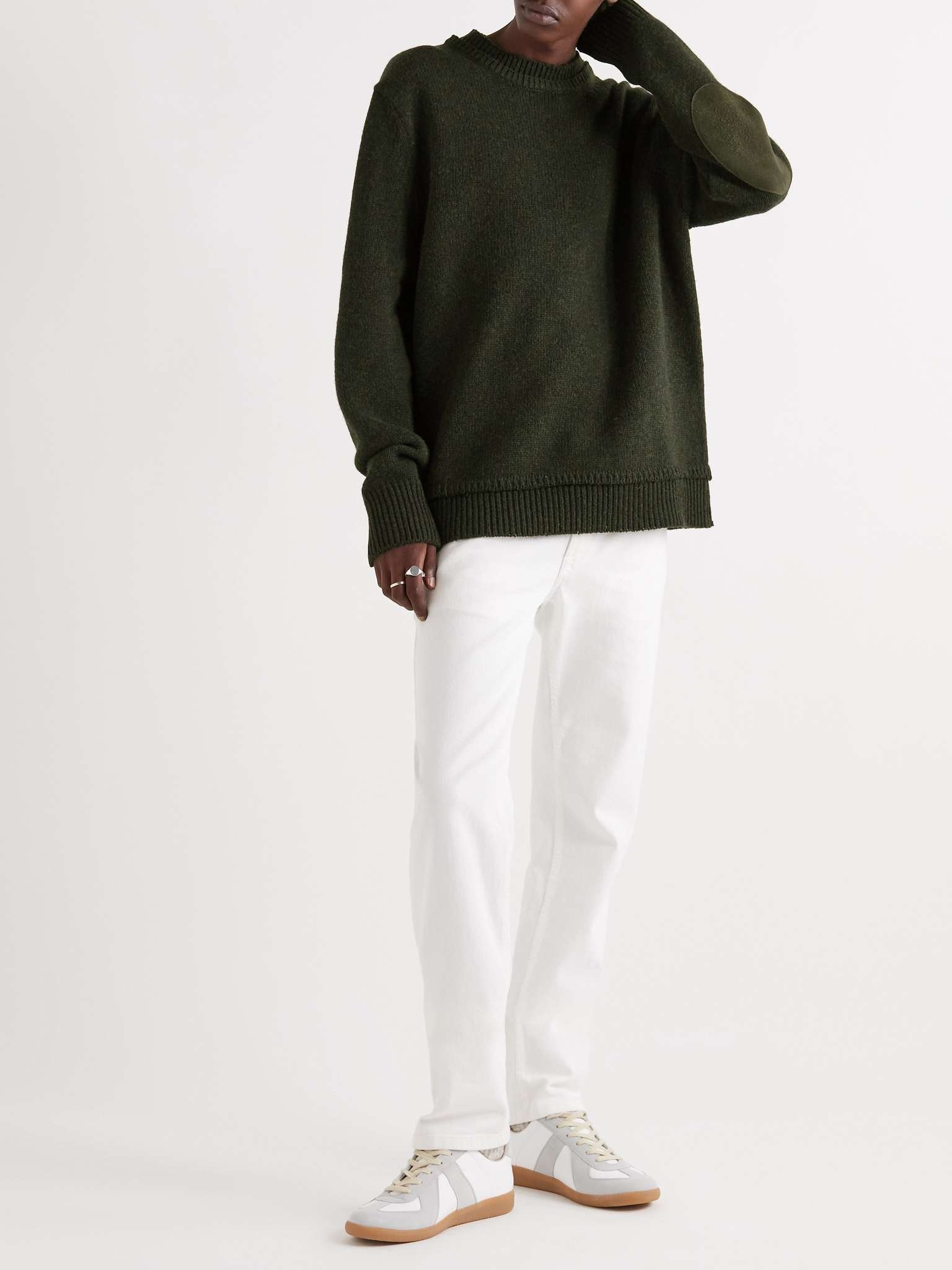 Suede-Trimmed Wool Sweater - 2