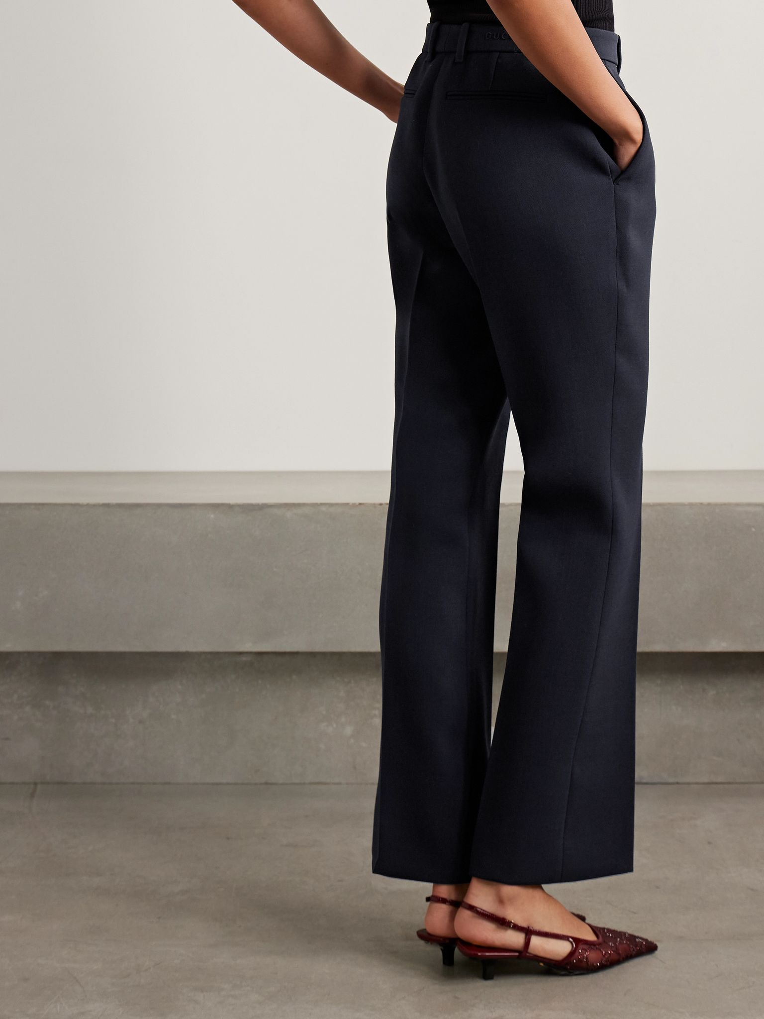 Wool-crepe flared pants Navy - 4
