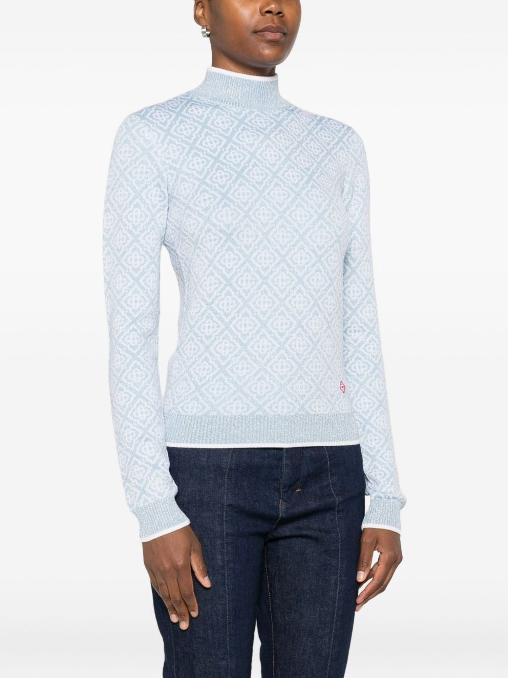 geometric-pattern mock-neck top - 3