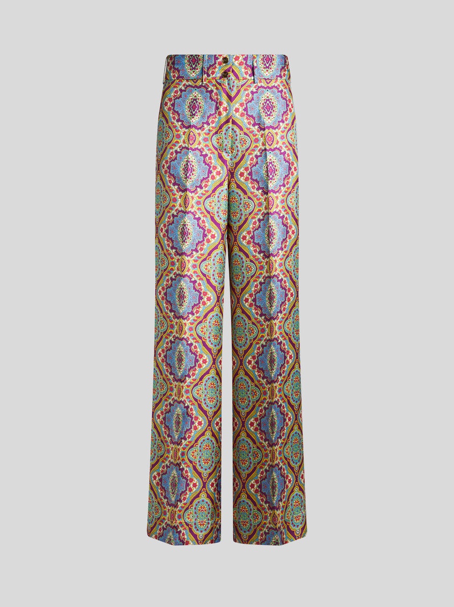 SILK TROUSERS WITH MEDALLION PRINT - 1