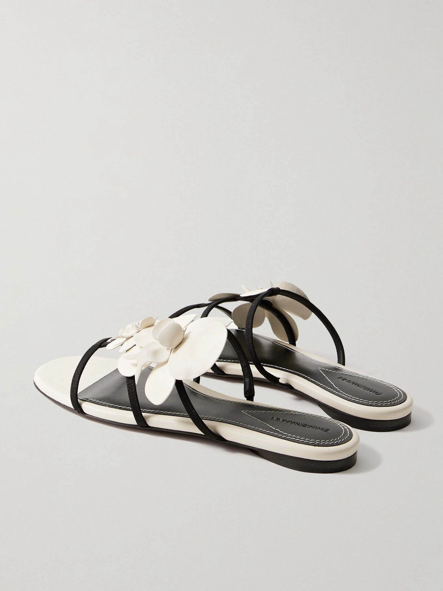 Orchid appliquéd leather and grosgrain slides White - 3