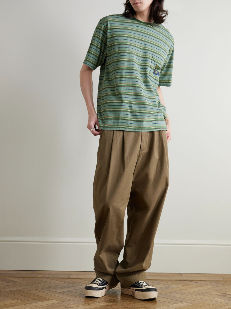 Kapital Logo-Appliquéd Striped Cotton-Jersey T-Shirt Green outlook
