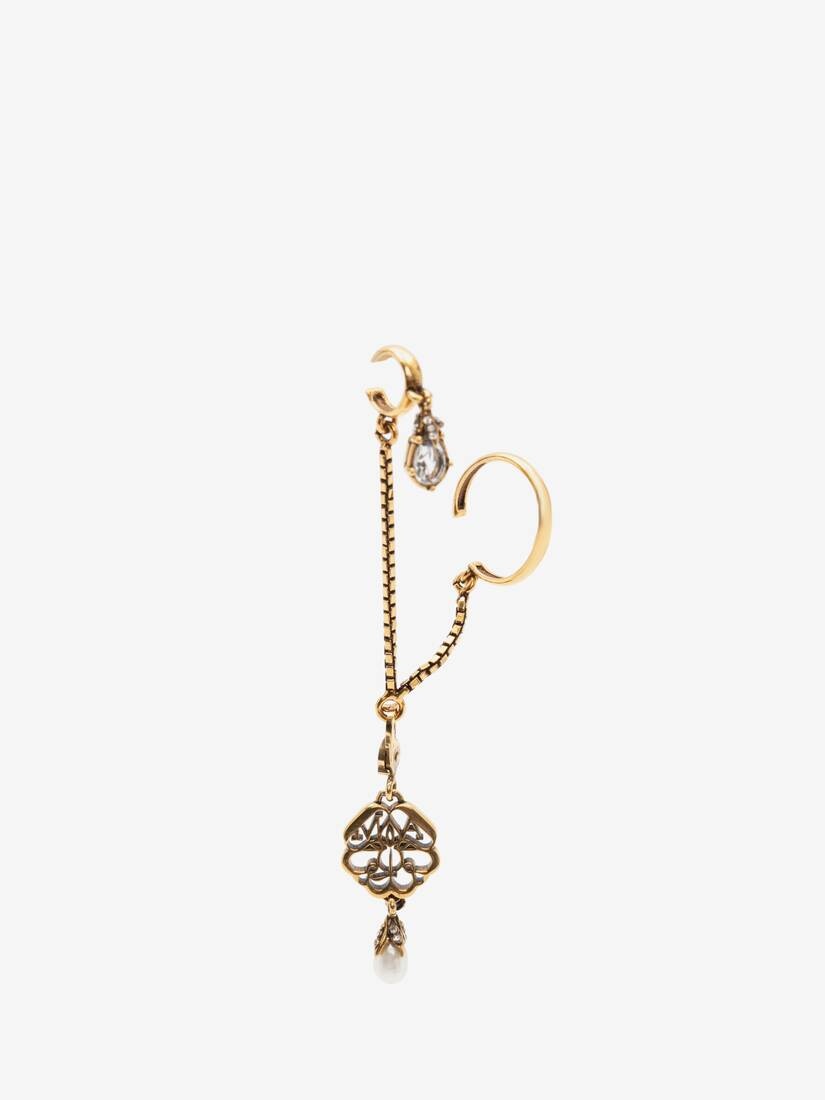 Charm Chain Earcuff in Antique Gold - 4