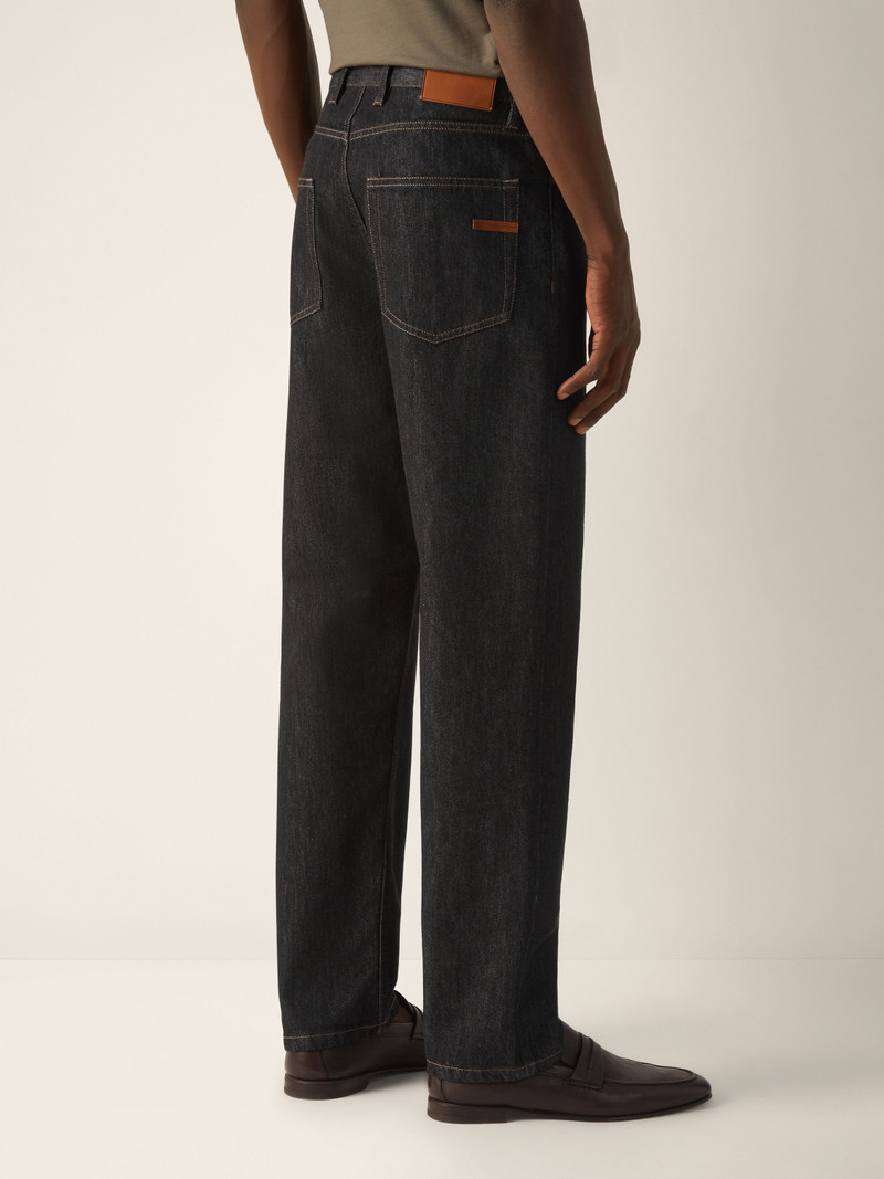 BLACK RINSE-WASHED COTTON AND SILK ROCCIA JEANS 5