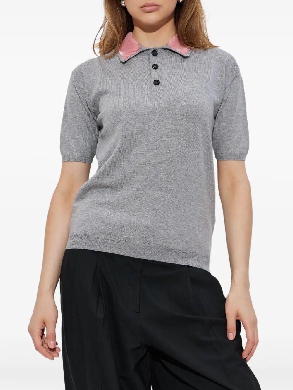 Wool Polo Shirt With Velvet Collar - 5