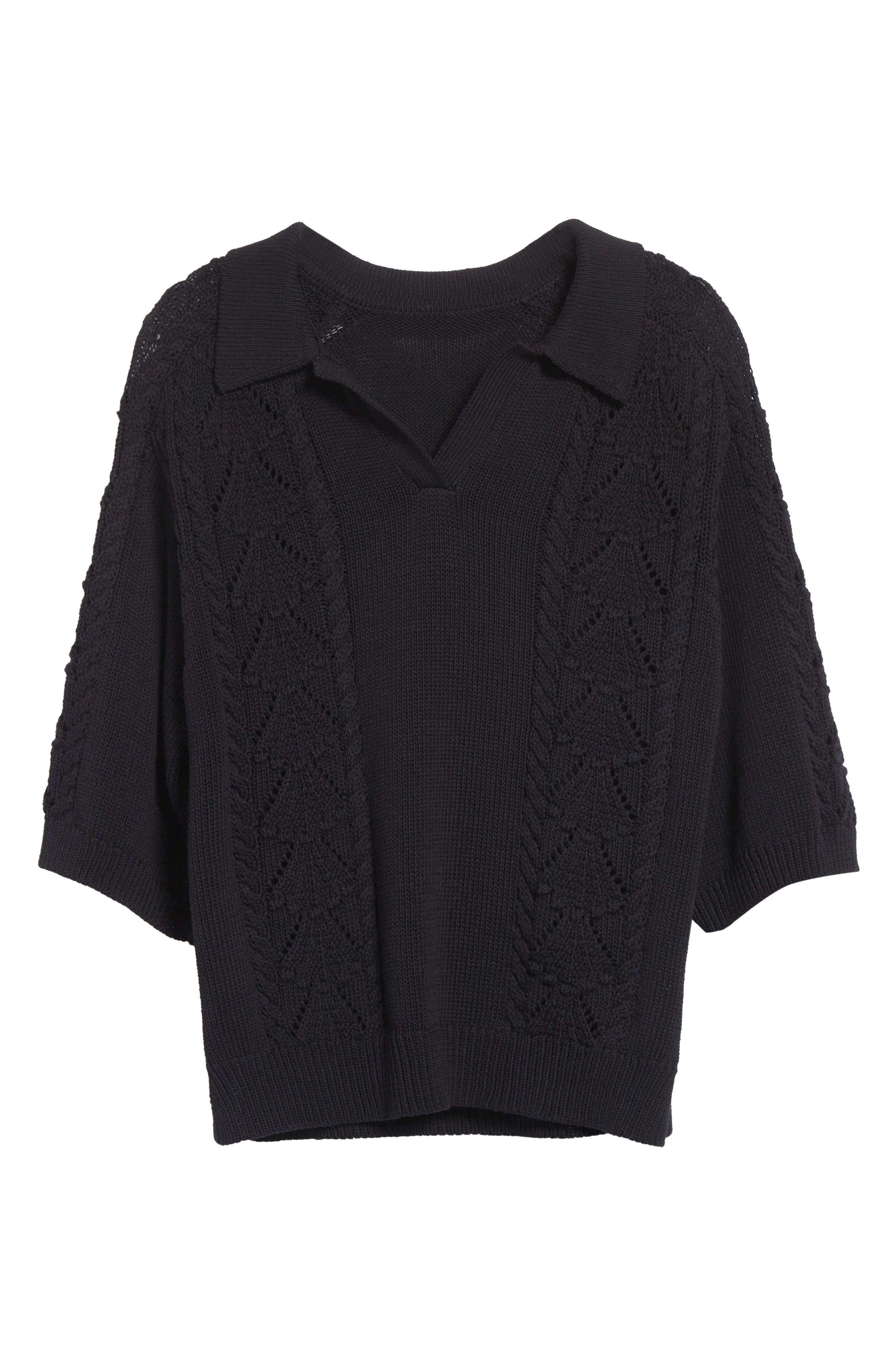 LOULOU DE SAISON Kina Johnny Collar Cotton Sweater in Black at Nordstrom - 6