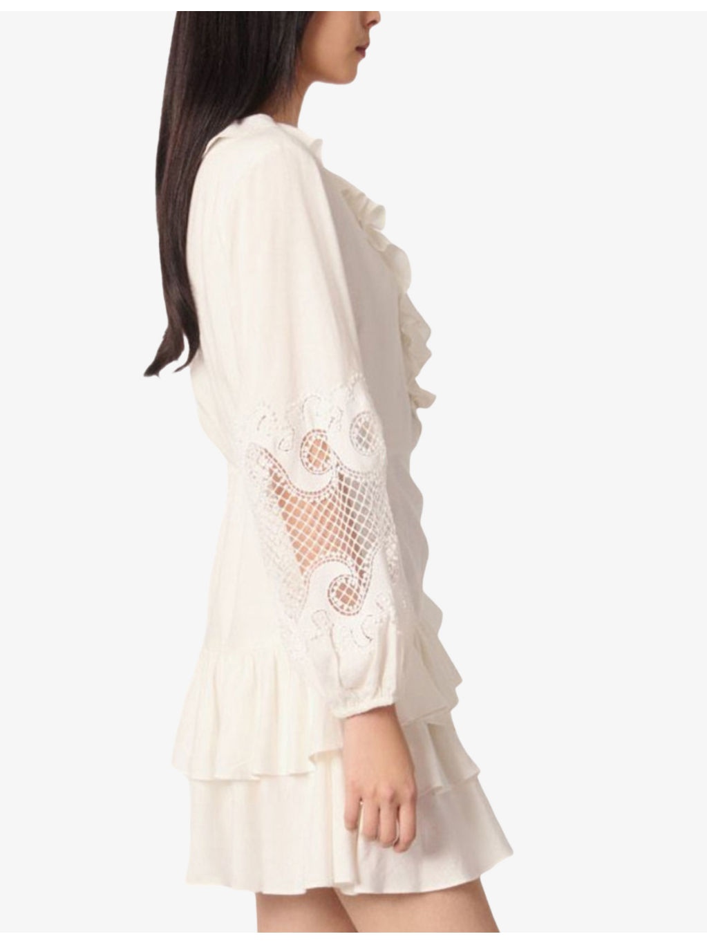 V-Neck Lace-Insert Woven Mini Dress - 3