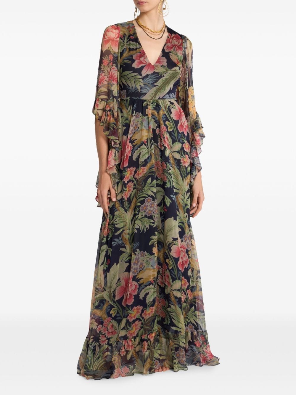 floral-print silk maxi dress - 2