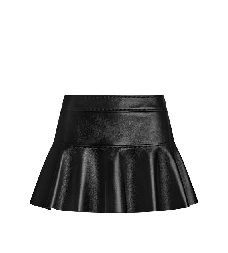 SHINY PLONGE MINI SKIRT WITH RUFFLED BOTTOM - 1