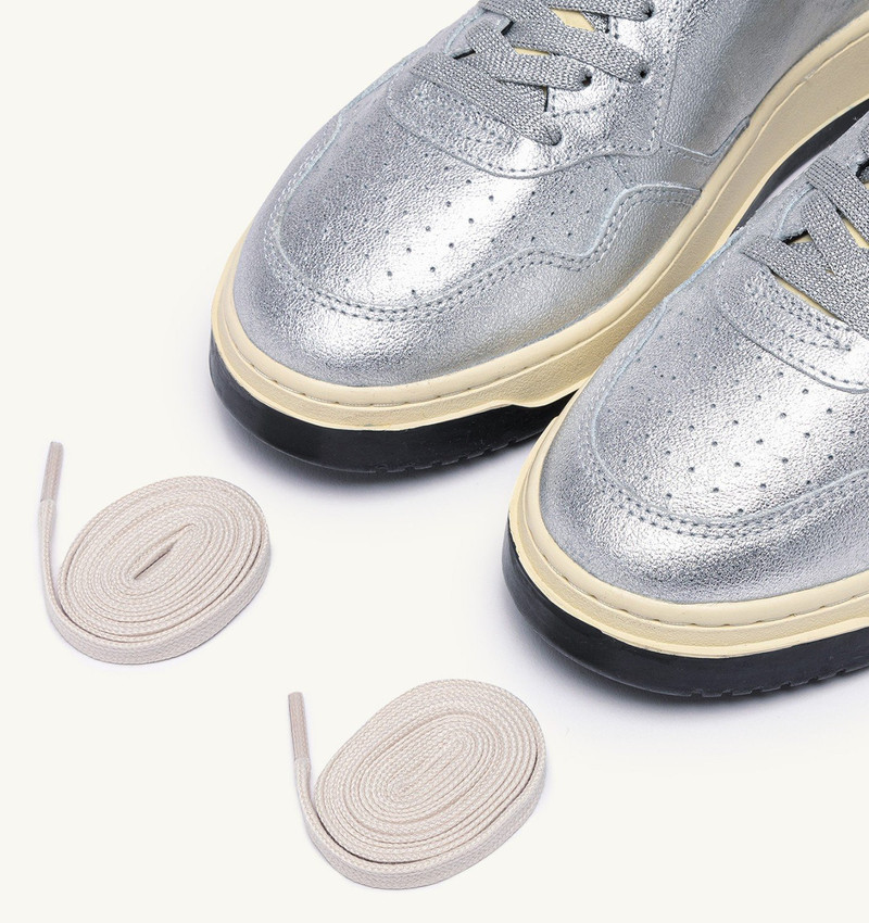 MEDALIST LOW SNEAKERS IN SILVER AND BLACK METALIZED LEATHER 7