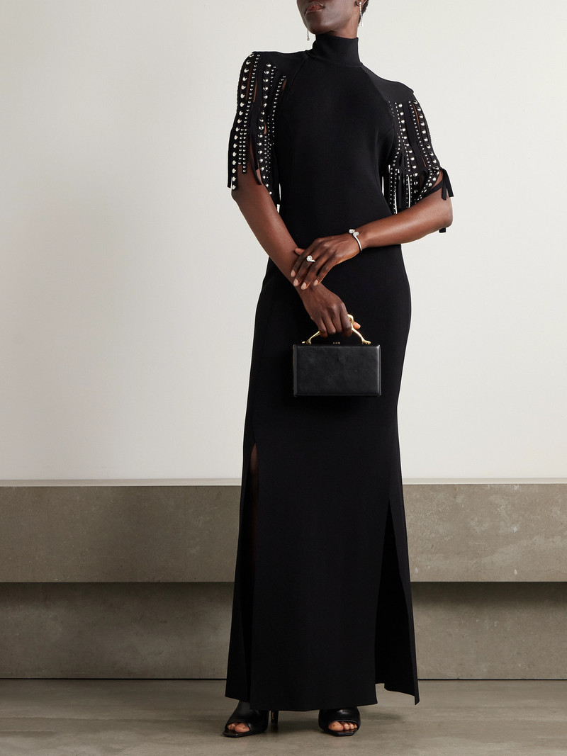 Lanvin Fringed Cape-effect Studded Knitted Turtleneck Gown outlook