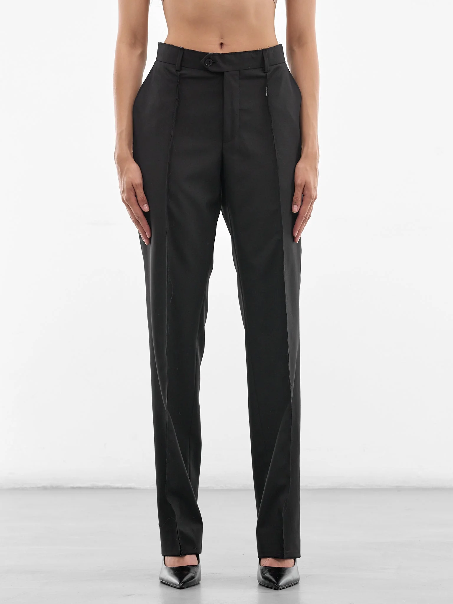Black Wool Deconstructed Horsehair Trousers - 1