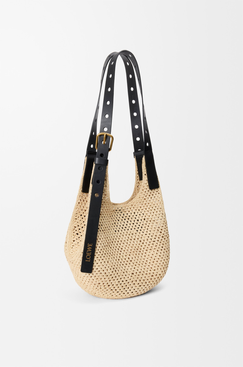 Small Punch Hole hobo bag in raffia and calfskin 1