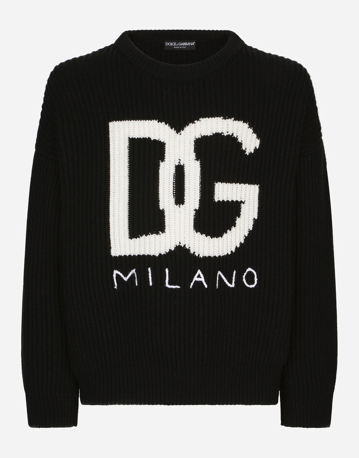 Cashmere round-neck sweater with DG logo inlay - 1