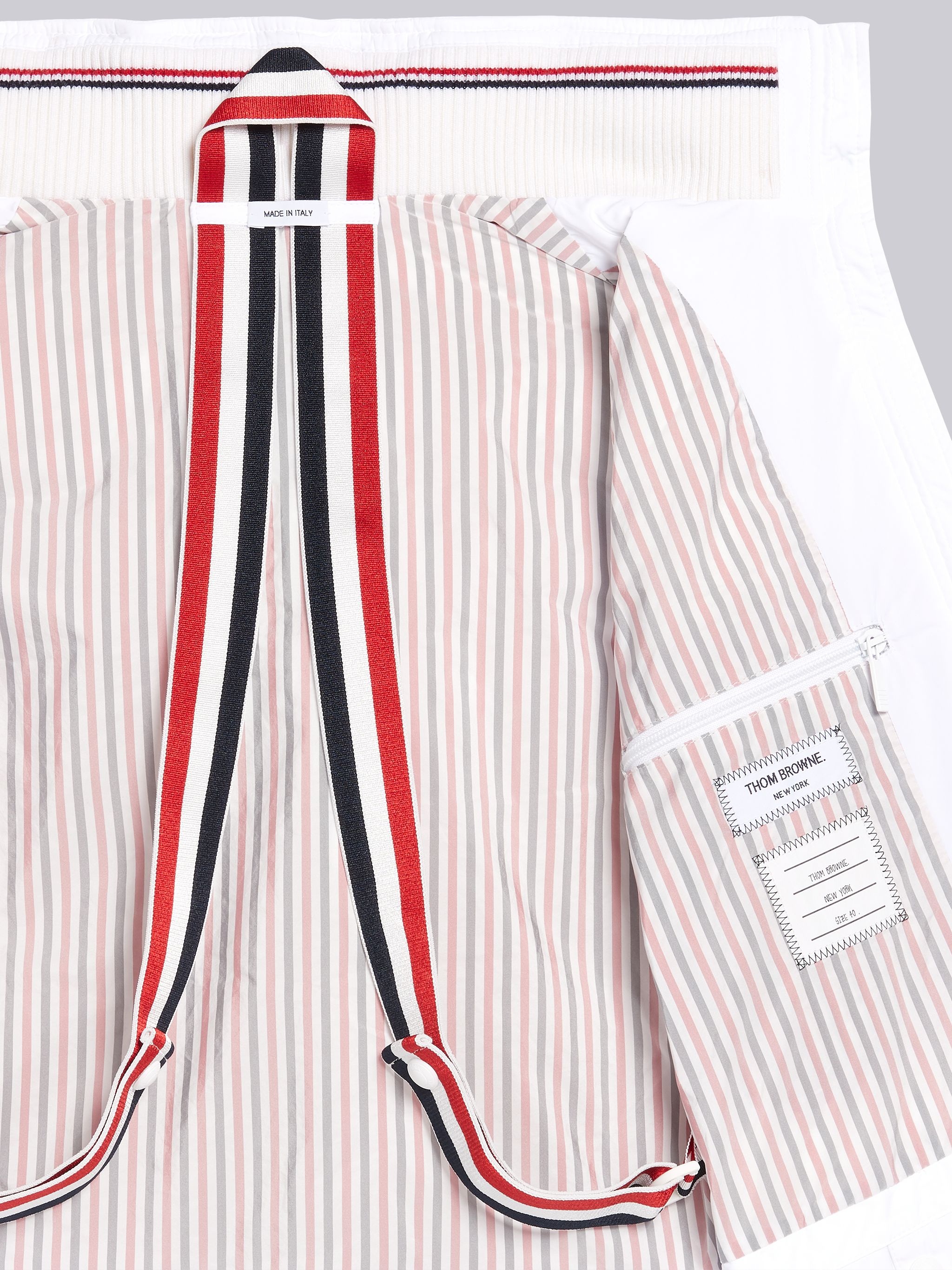White Down Filled Poly Twill Center Back Stripe Funnel Neck Vest - 6