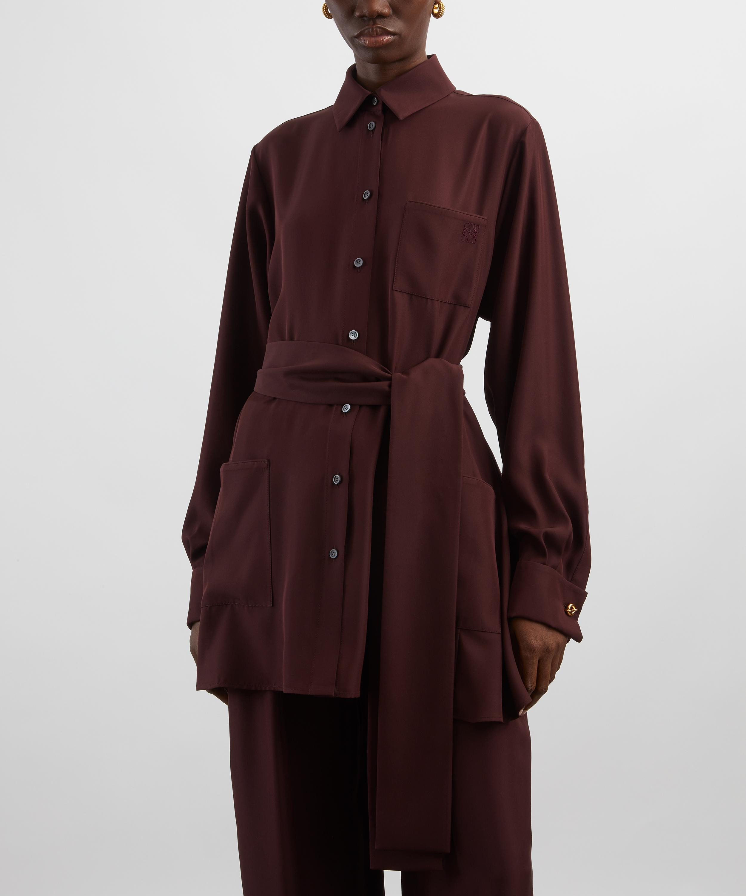 Burgundy Belted Silk Blouse - 3