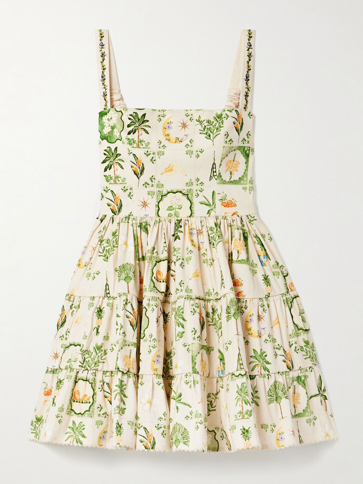 Lima tiered printed cotton-blend mini dress Sage green - 1