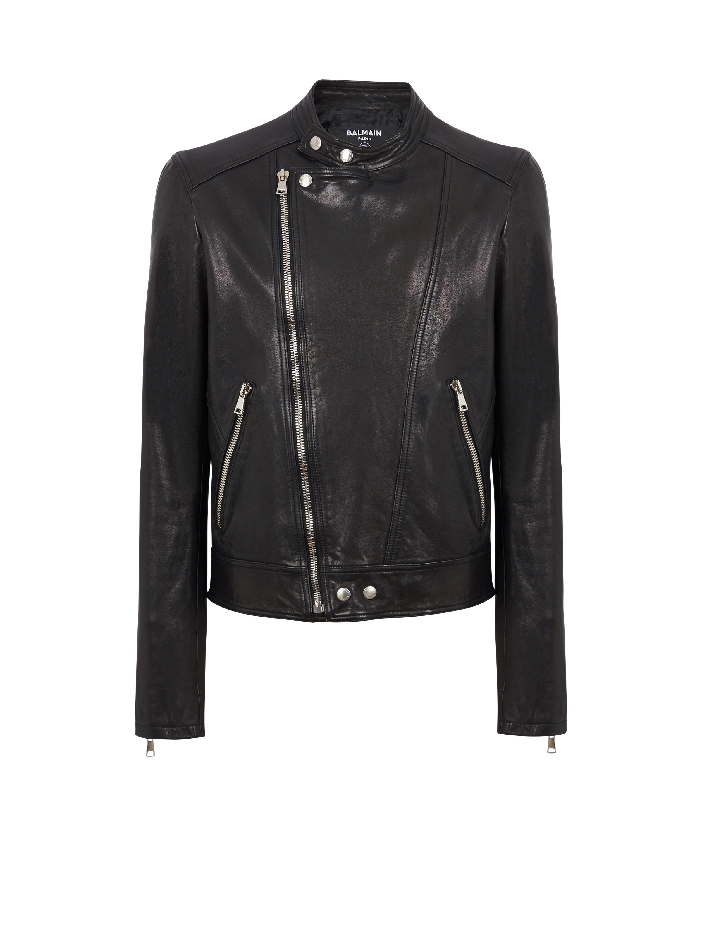 Zipped leather biker jacket - 1