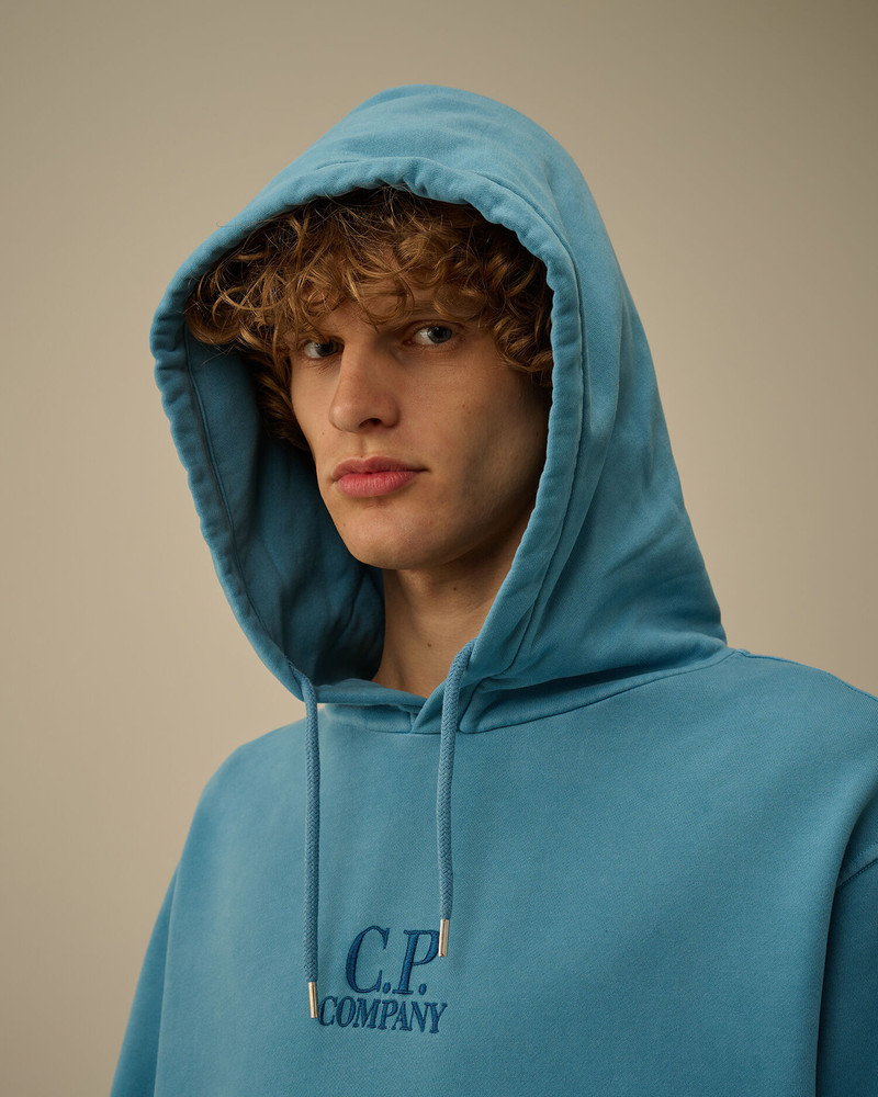 Brushed and Emerized Diagonal Fleece Hooded Logo Sweatshirt 6