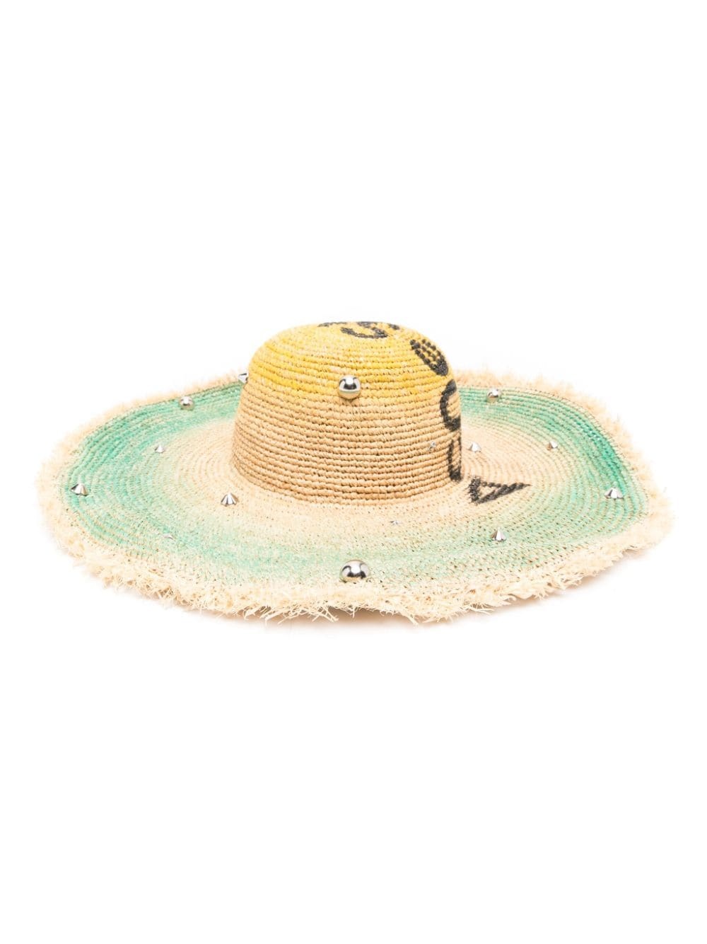 logo-print raffia hat - 1