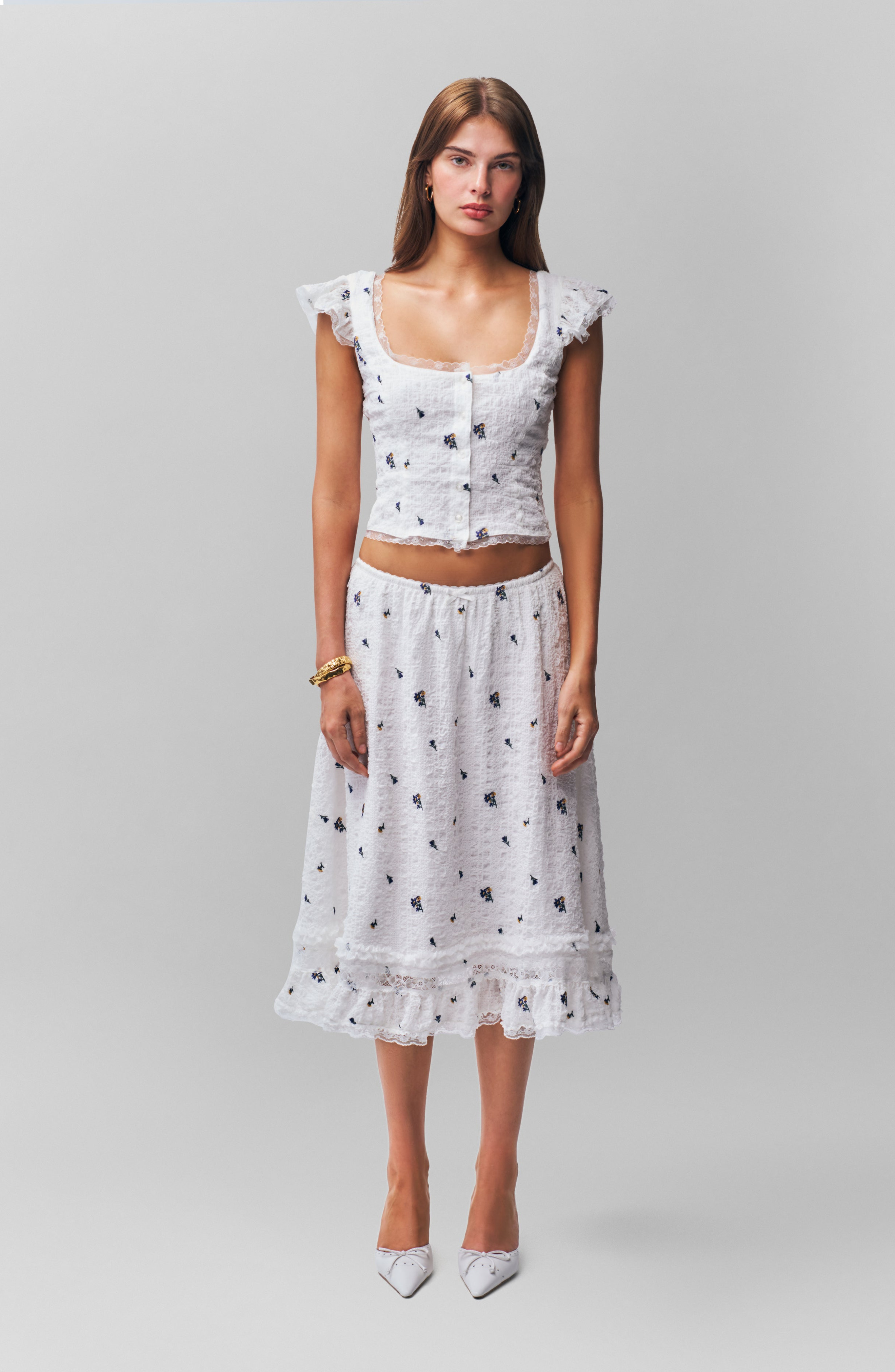 Guizio Aletta Seersucker Skirt in Embroidered White at Nordstrom - 4