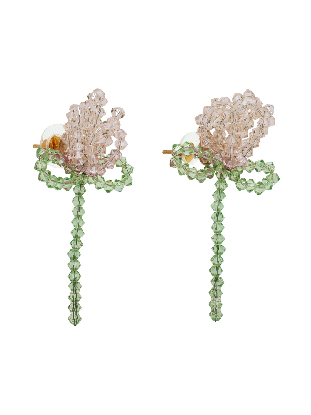 Pink & Green Cluster Flower Earrings - 2
