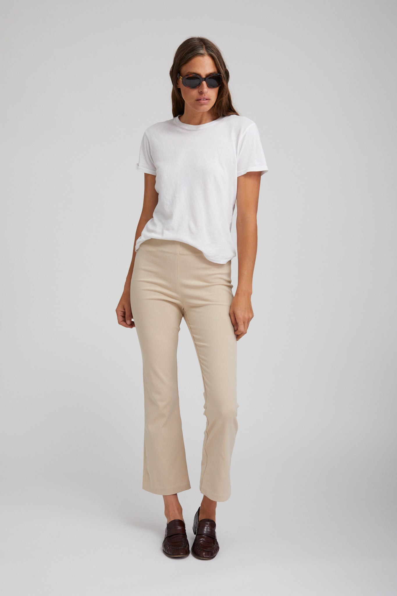 KHAKI TWILL CROP FLARE LEGGINGS - 3