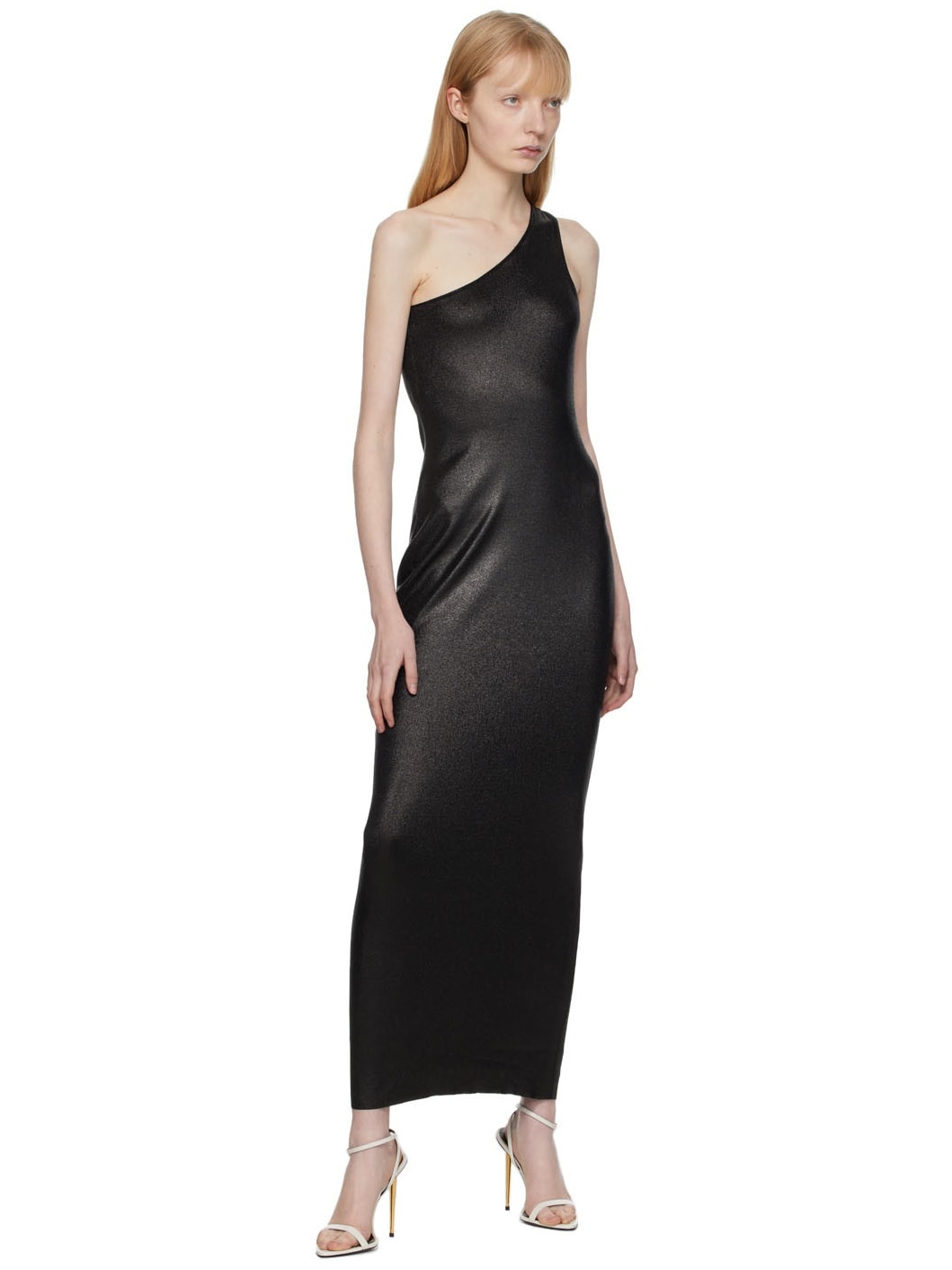 Black Compact Glossy Long Dress - 4