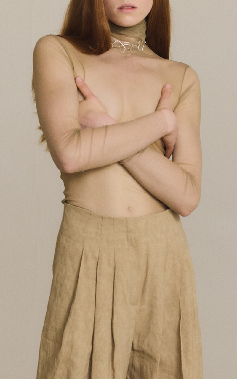 cortana High-Neck Silk-Tulle Top gold outlook