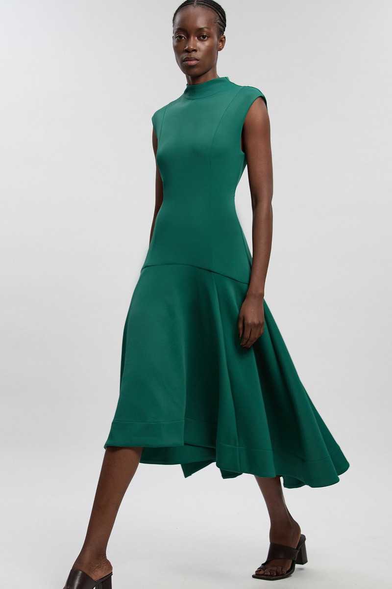 KAREN MILLEN Scuba Dipped Ruffle Hem Woven Maxi Dress outlook