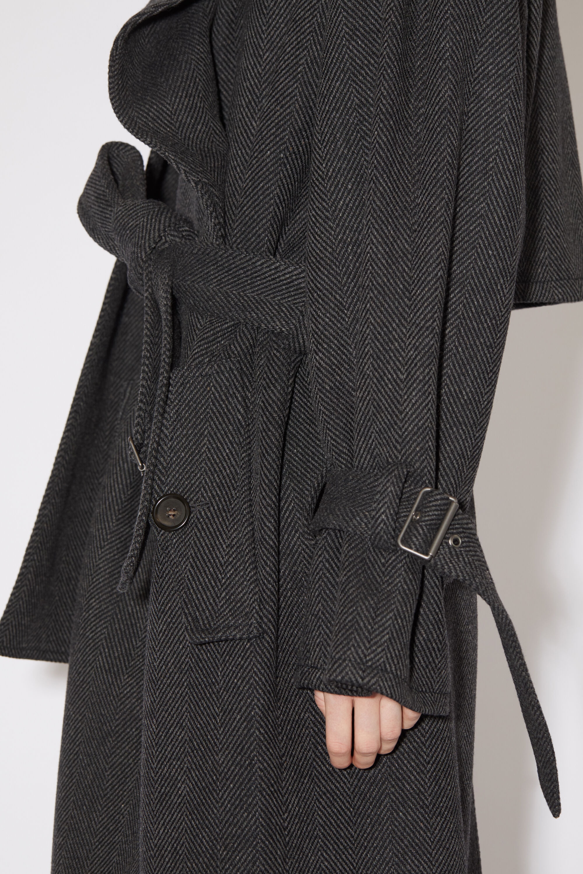 Scarf collar trench coat - Grey/black - 5