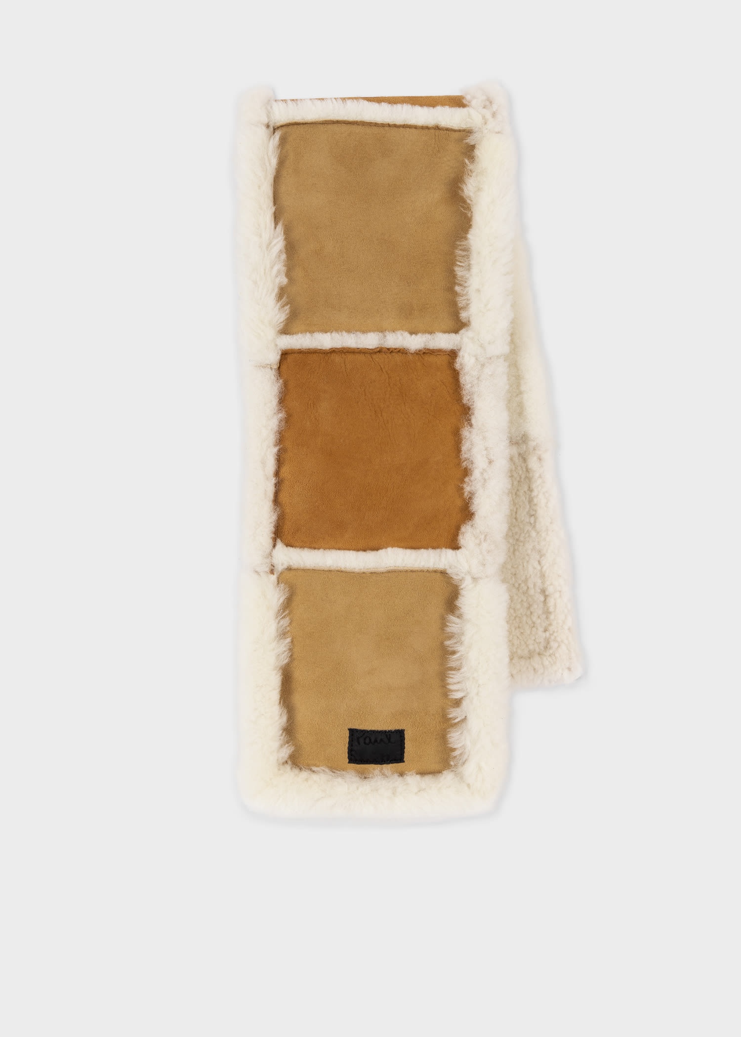 Tan Shearling Patchwork Scarf - 4
