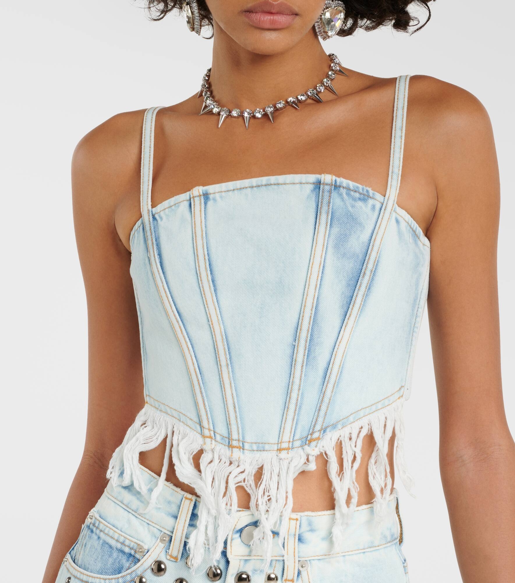 Distressed denim bustier - 4