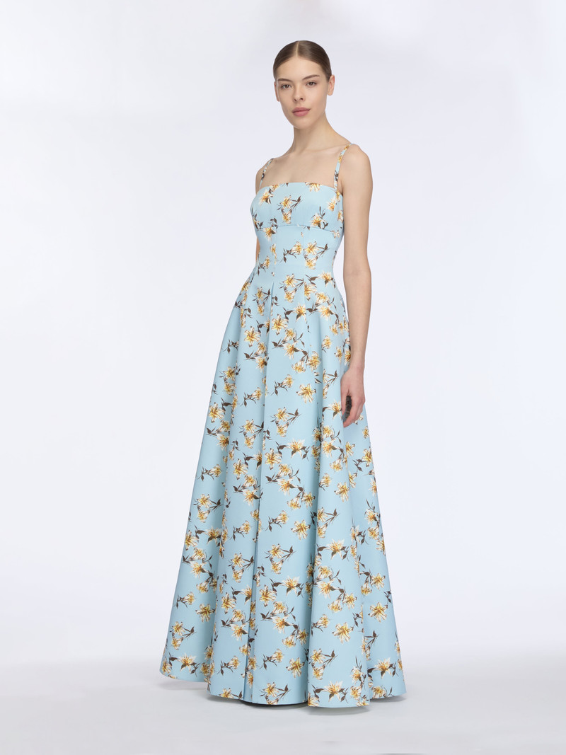 Oceana Dress In Blue Summer Lillies Taffeta Faille 4