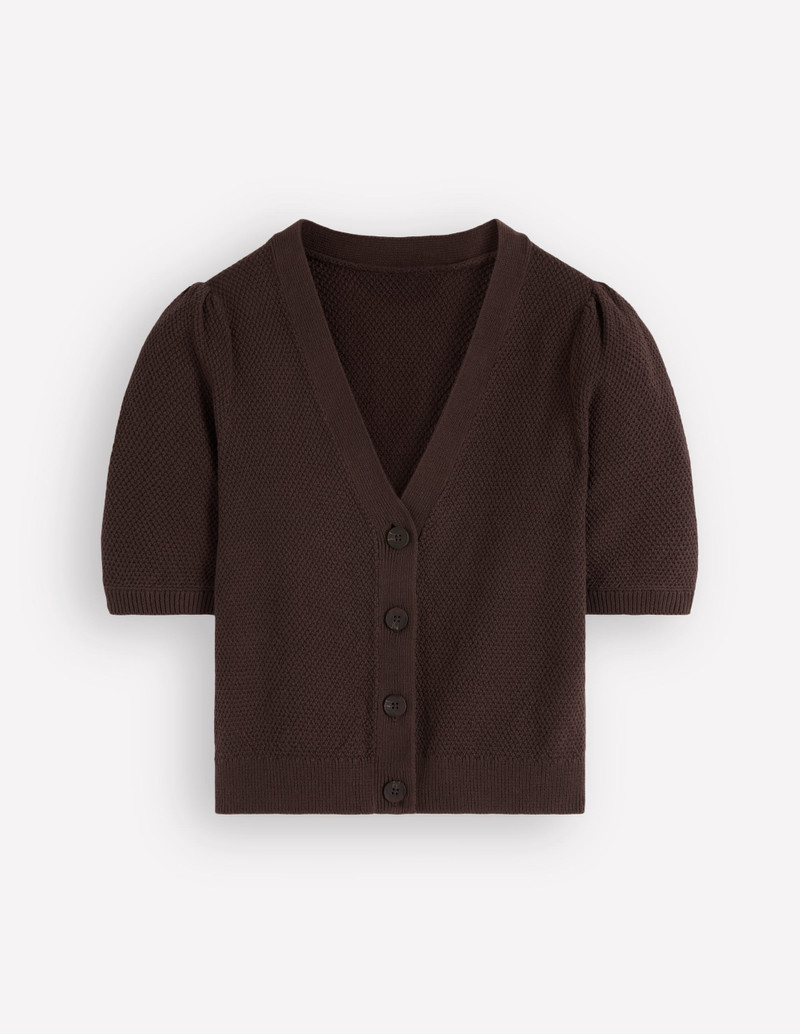 Hayley Cotton V-neck Cardigan-Espresso 1