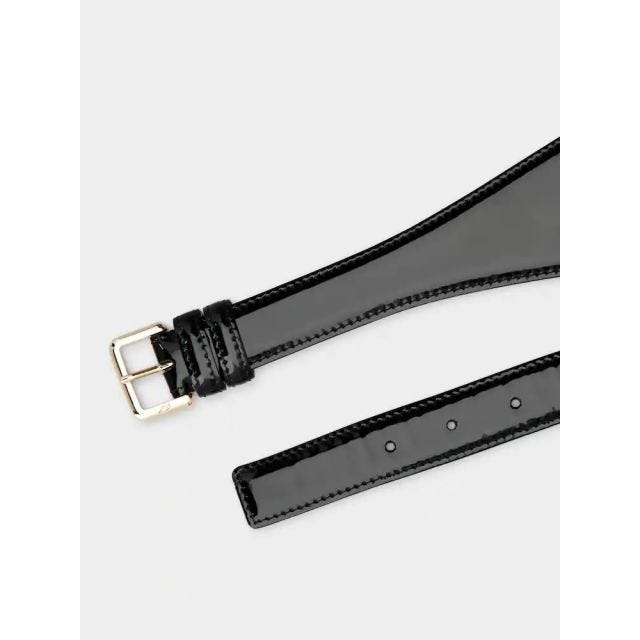 Black Très Vivier Shaped Metal Buckle Belt in Patent Leather - 3