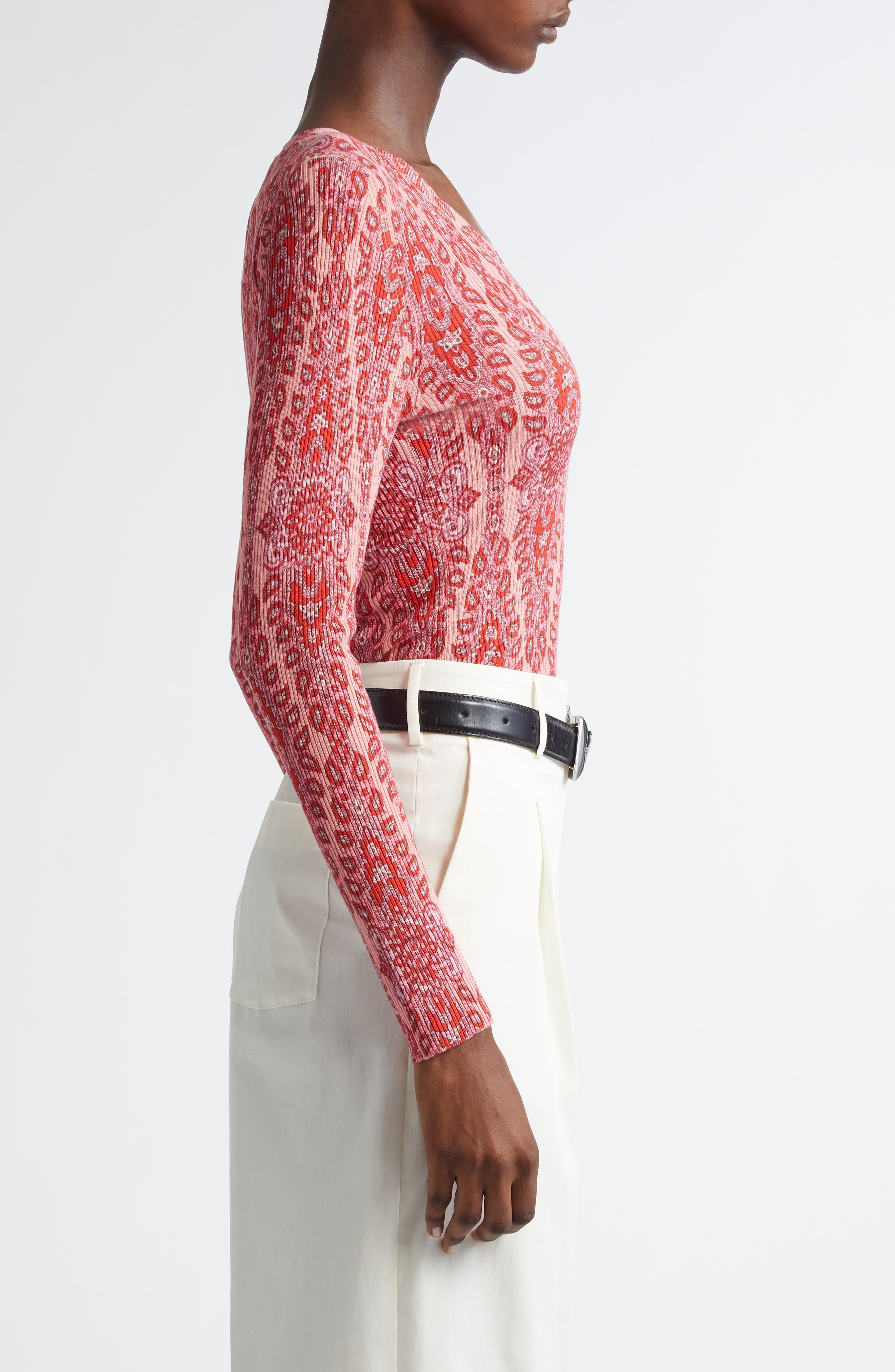 Etro Paisley Rib Sweater in Stampa F.do Rosa at Nordstrom - 4