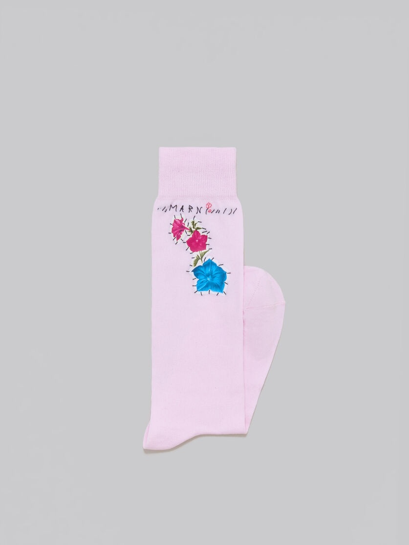 PINK COTTON SOCKS WITH FLOWER PATCHES - 2